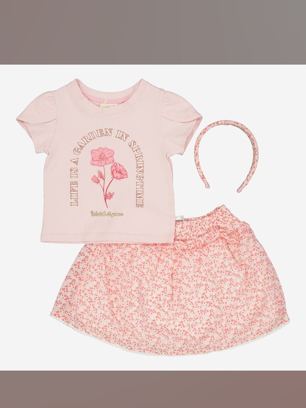 Rachel Zoe Pink Floral Tee & Skirt Set with Matching Headband